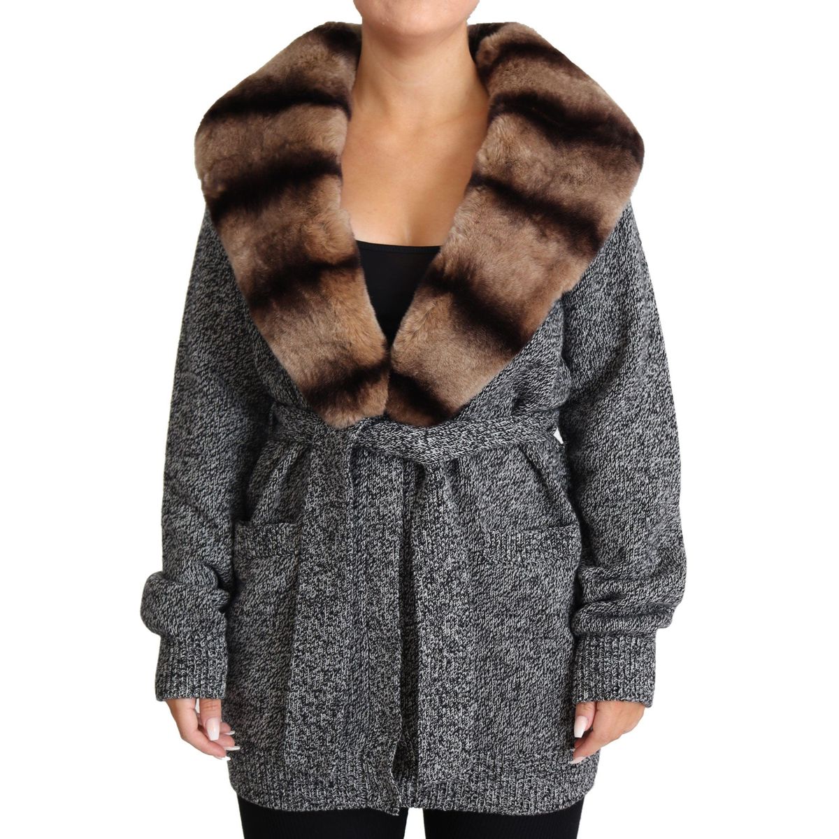 Dolce & Gabbana Elegant Cashmere Cardigan with Rabbit Fur Collar