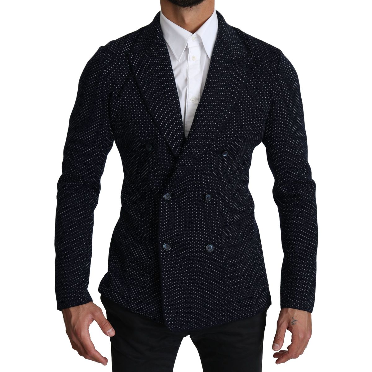 Dolce & Gabbana Elegant Dark Blue Dotted Slim-Fit Blazer