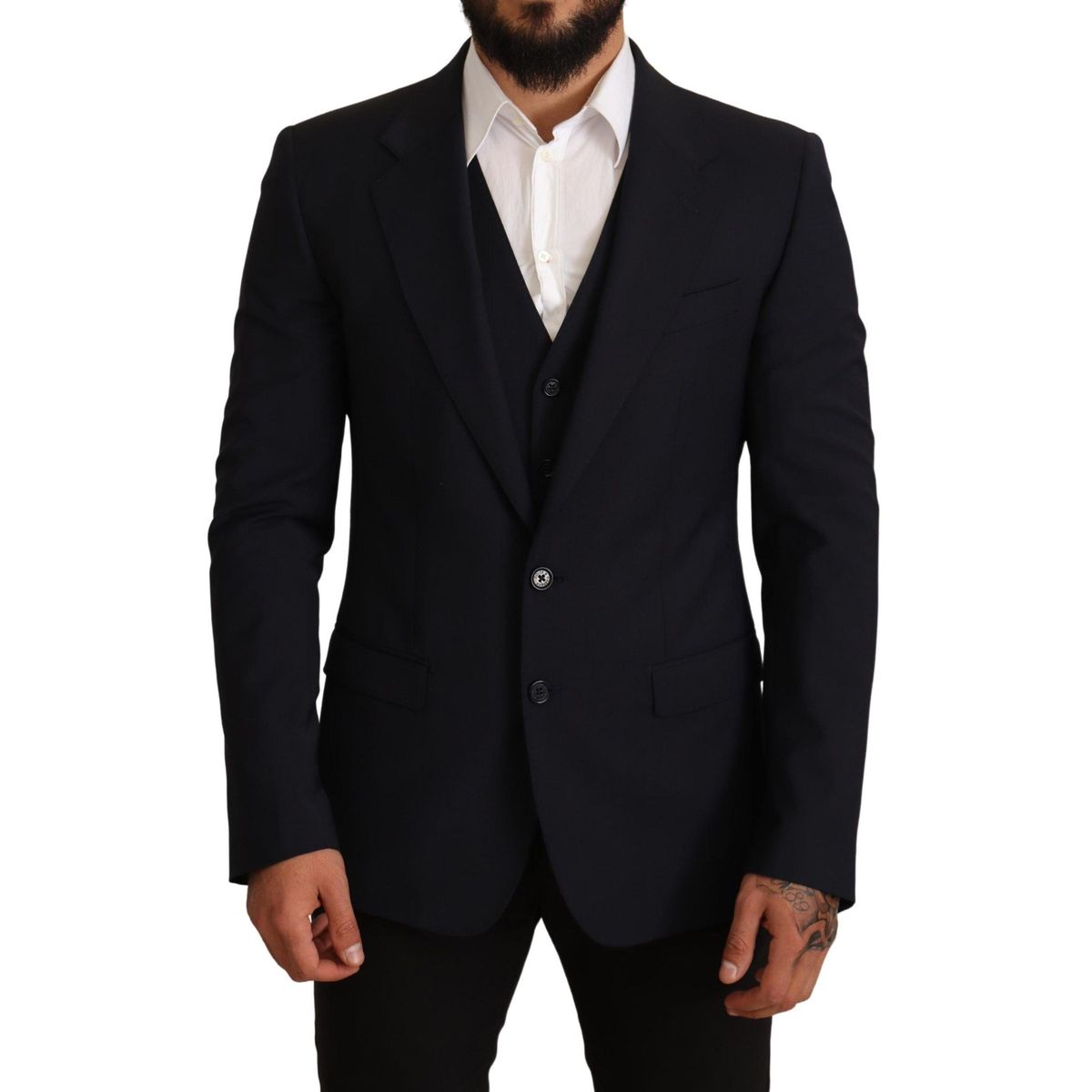 Dolce & Gabbana Elegant Dark Blue Wool Blend Martini Suit