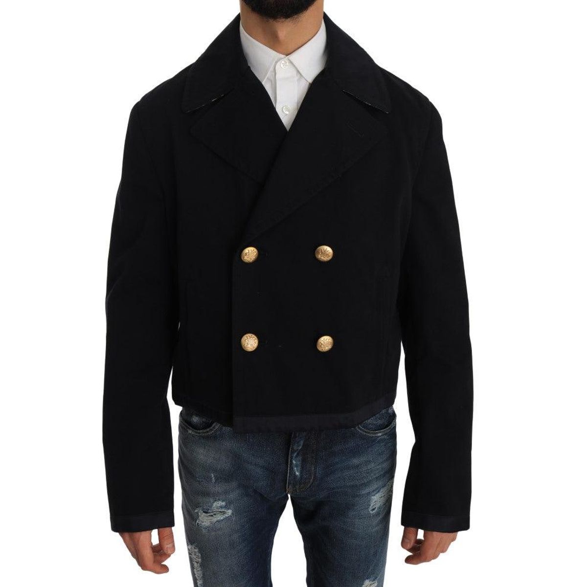 Dolce & Gabbana Elegant Dark Blue Trench Coat Jacket