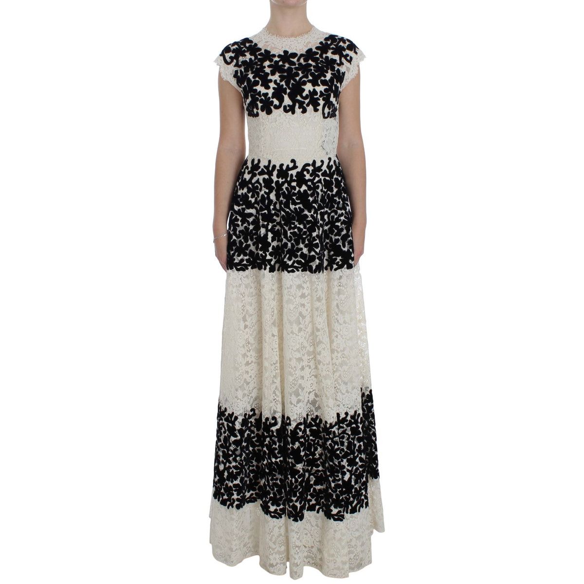 Dolce & Gabbana Elegant Floral Lace Cap Sleeve Maxi Dress