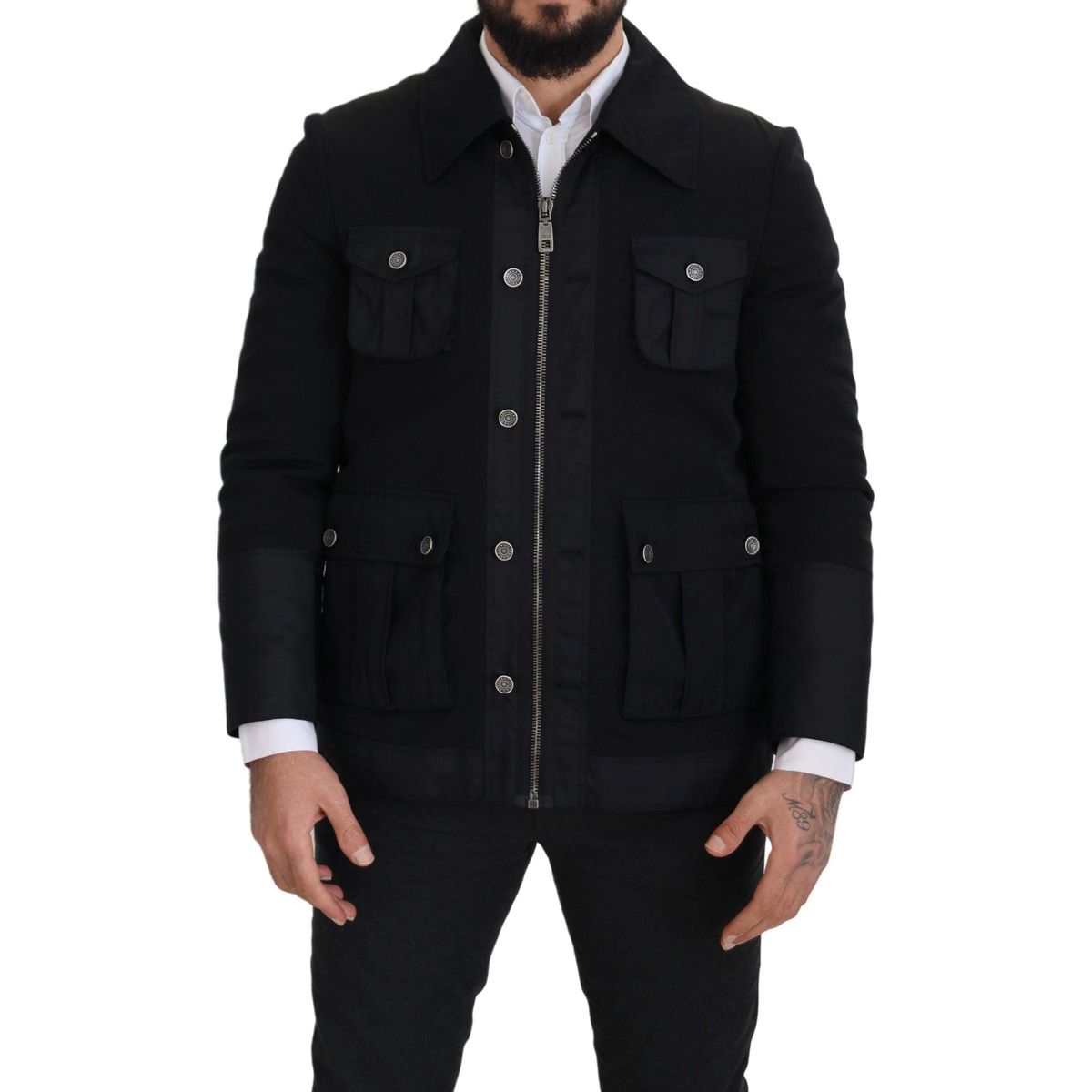 Dolce & Gabbana Elegant Full Zip Black Wool Blend Jacket