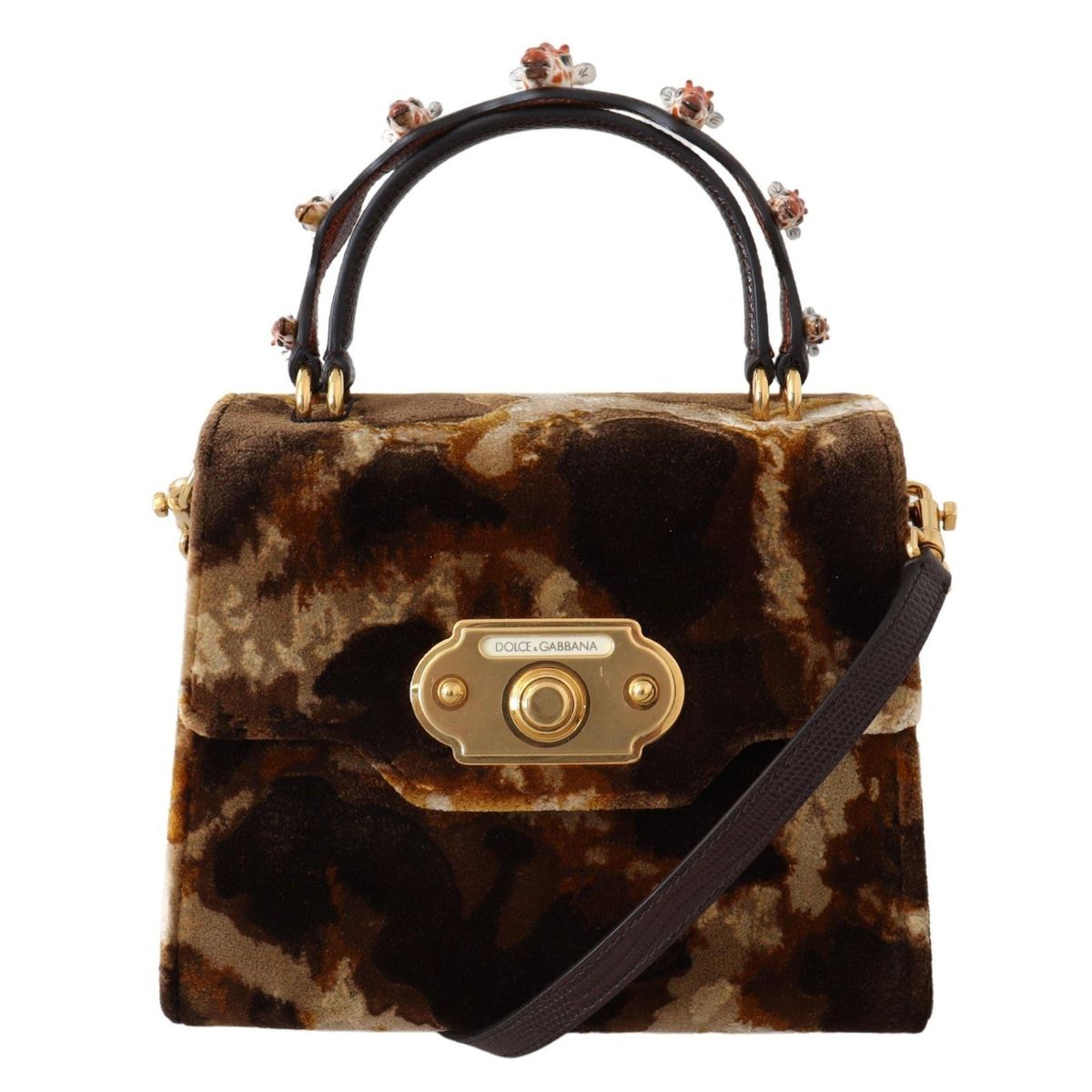 Dolce & Gabbana Elegant Giraffe Pattern Welcome Bag with Gold Accents