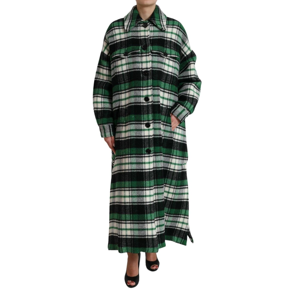 Dolce & Gabbana Elegant Green Plaid Long Coat