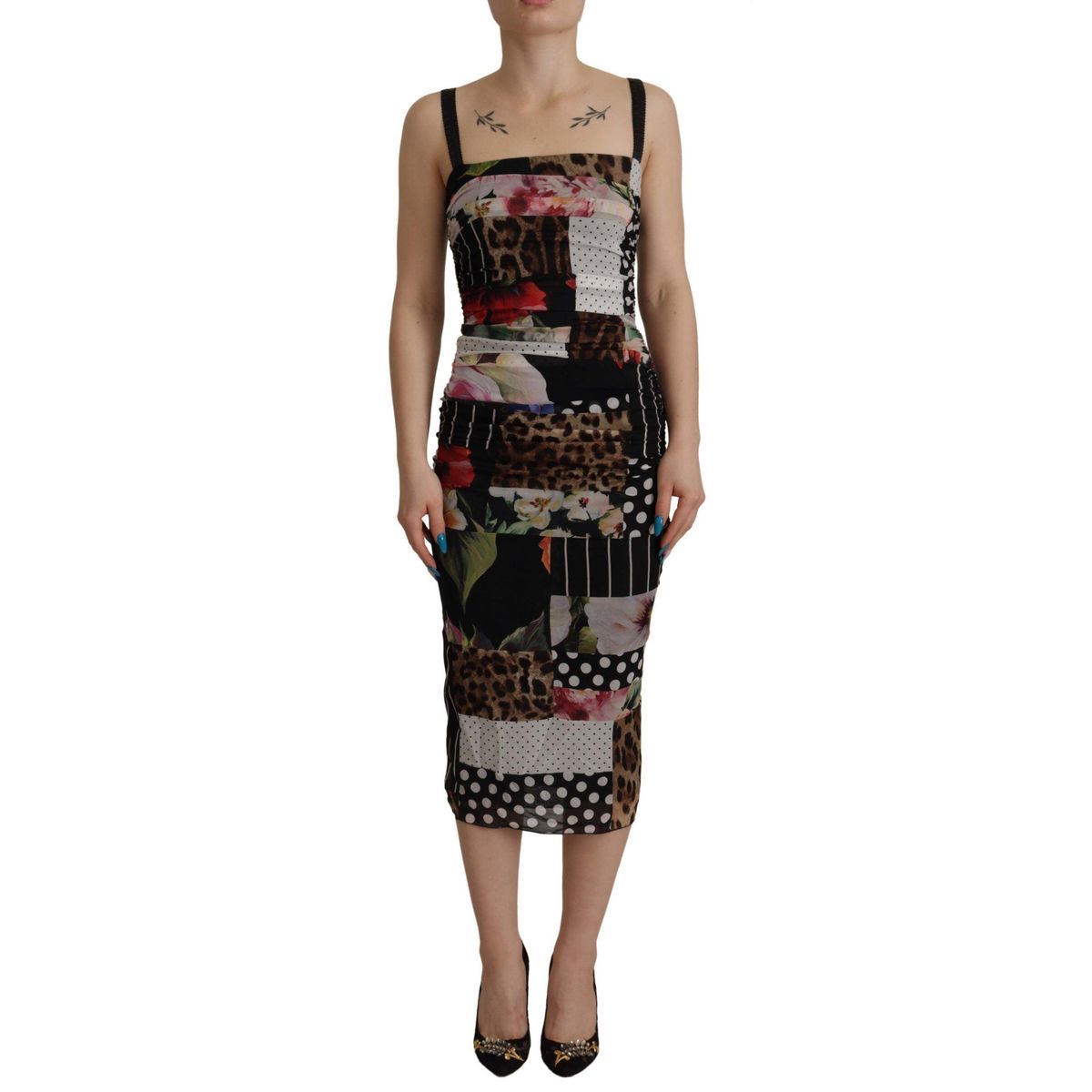 Dolce & Gabbana Elegant Patchwork Midi Silk Blend Dress