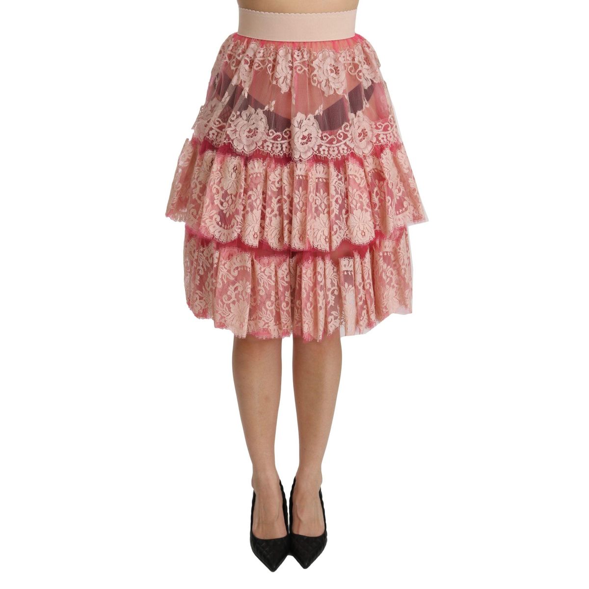 Dolce & Gabbana Elegant Pink Lace High-Waist Skirt