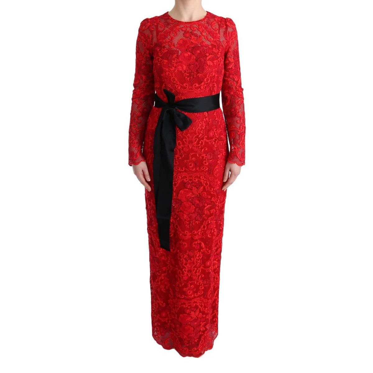 Dolce & Gabbana Elegant Red Sheath Dress with Silk Bow Belt