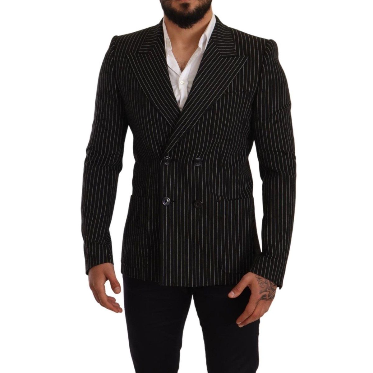 Dolce & Gabbana Elegant Striped Wool Blazer with Silk Lining