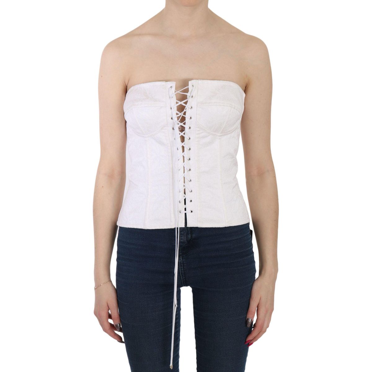 Dolce & Gabbana Elegant White Strapless Corset Top