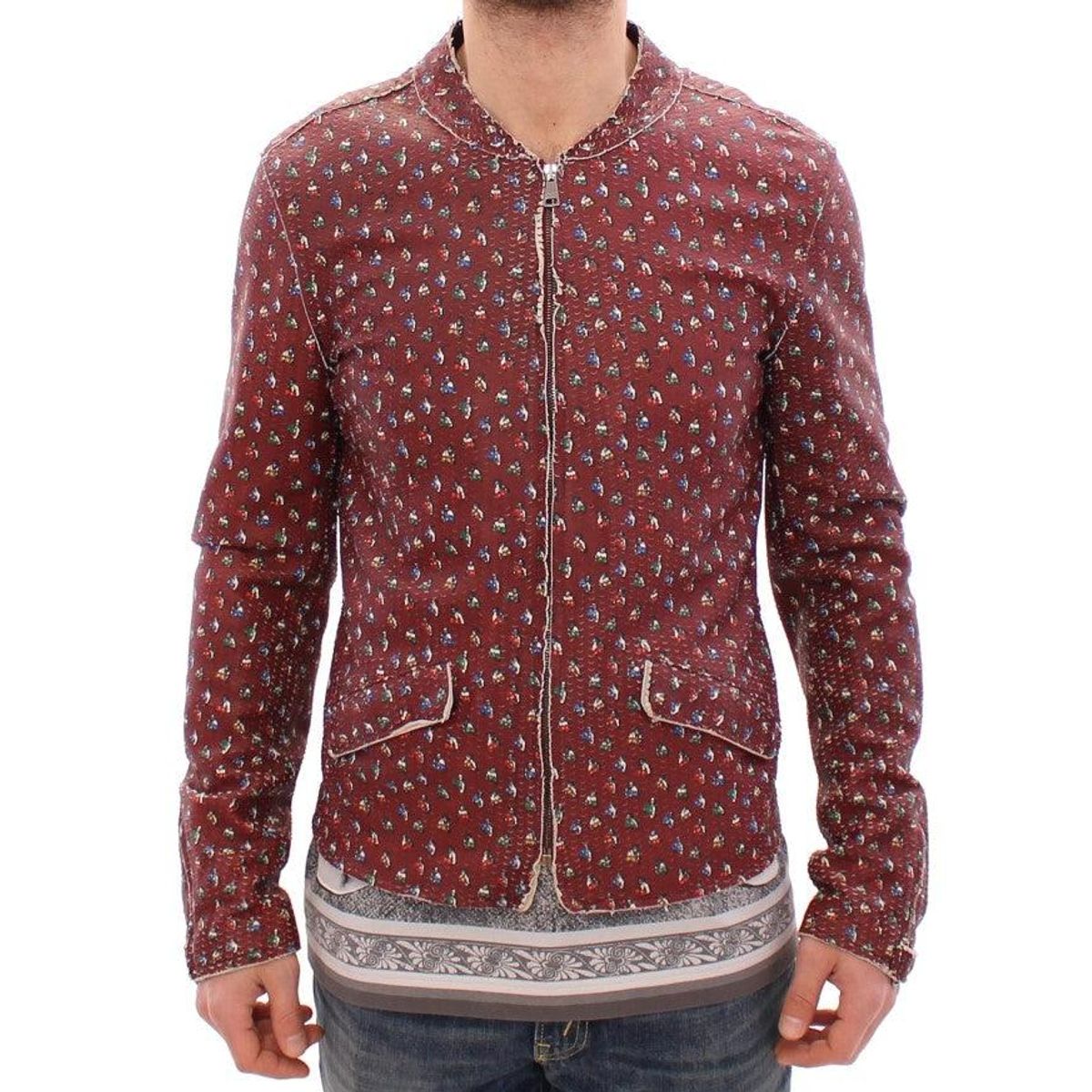 Dolce & Gabbana Exclusive Boxer Print Bordeaux Leather Jacket