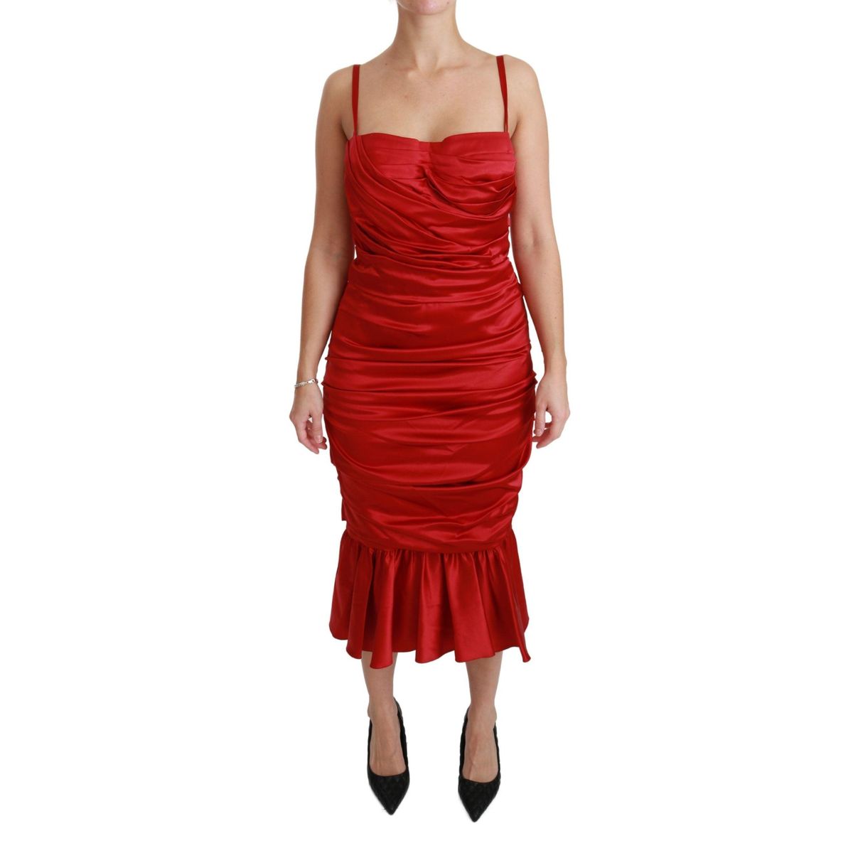 Dolce & Gabbana Exquisite Red Silk Fit and Flare Midi Dress