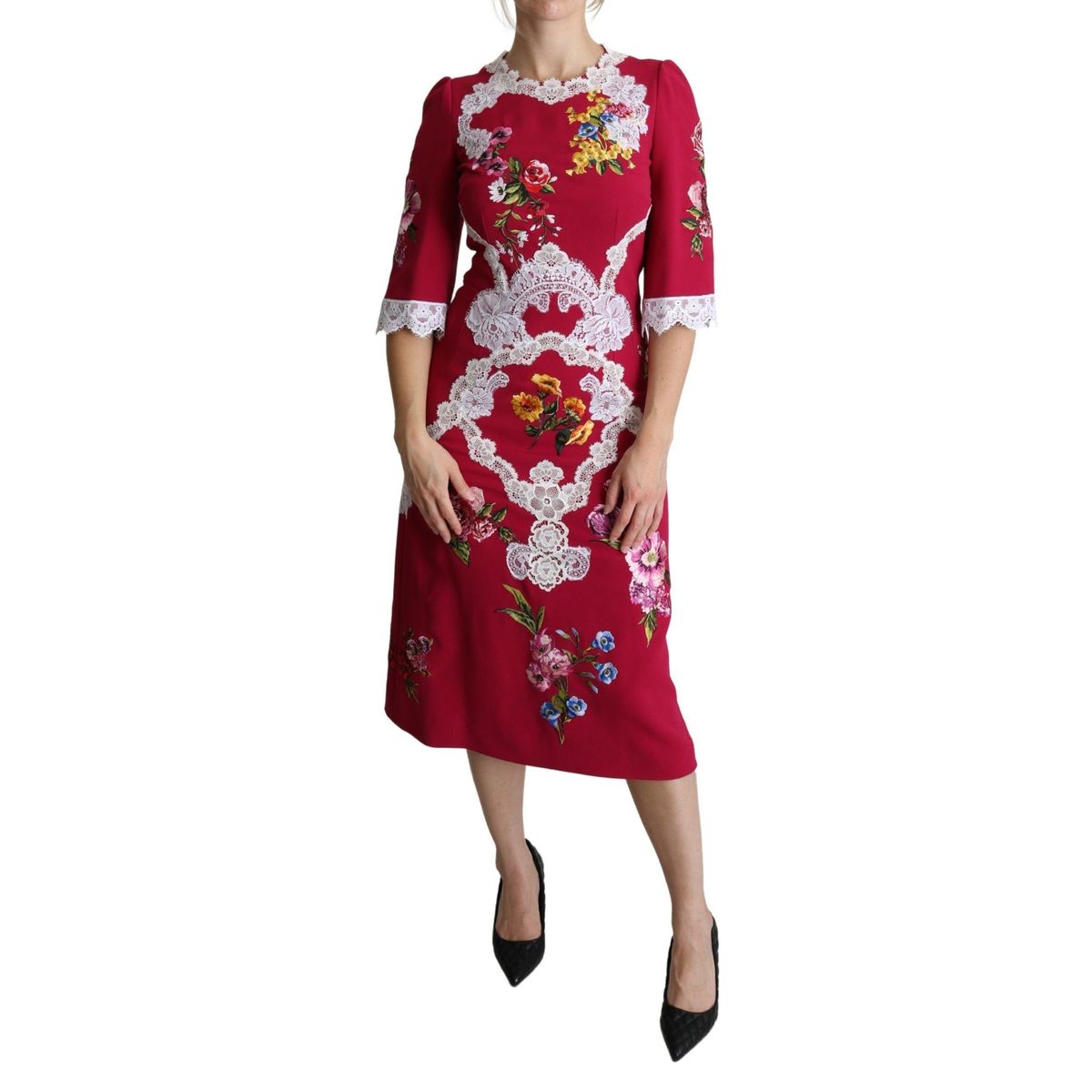 Dolce & Gabbana Floral Embroidered Sheath Midi Dress