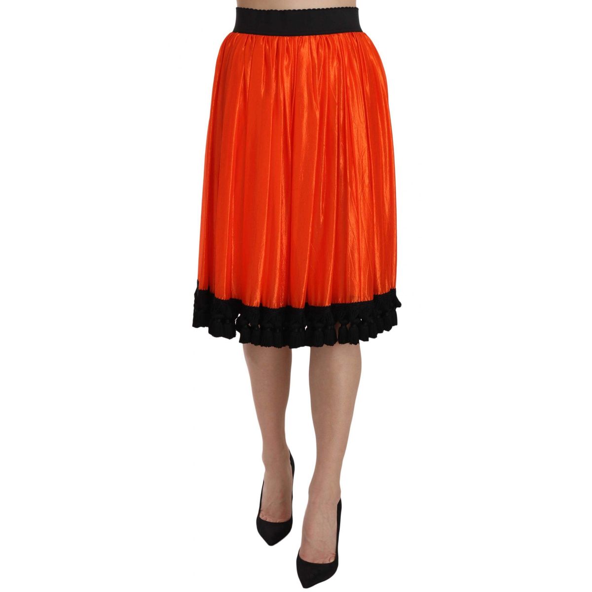 Dolce & Gabbana High-Waist Black & Orange Knee-Length Skirt