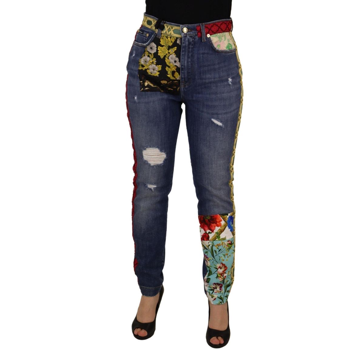 Dolce & Gabbana High Waist Patchwork Skinny Denim