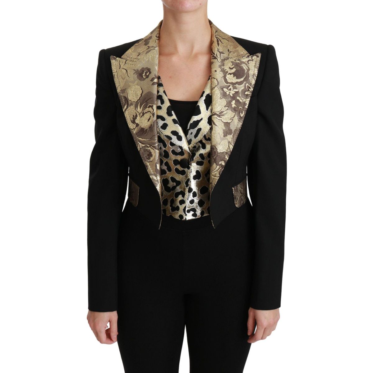 Dolce & Gabbana Opulent Black Gold Floral Jacket and Vest Ensemble