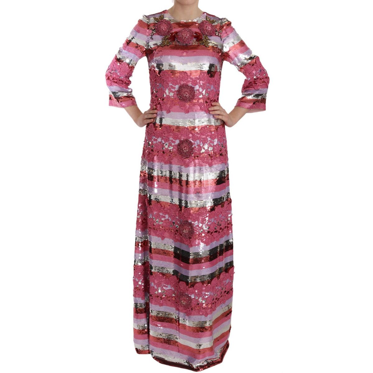 Dolce & Gabbana Opulent Pink Sequined Floor-Length Dress