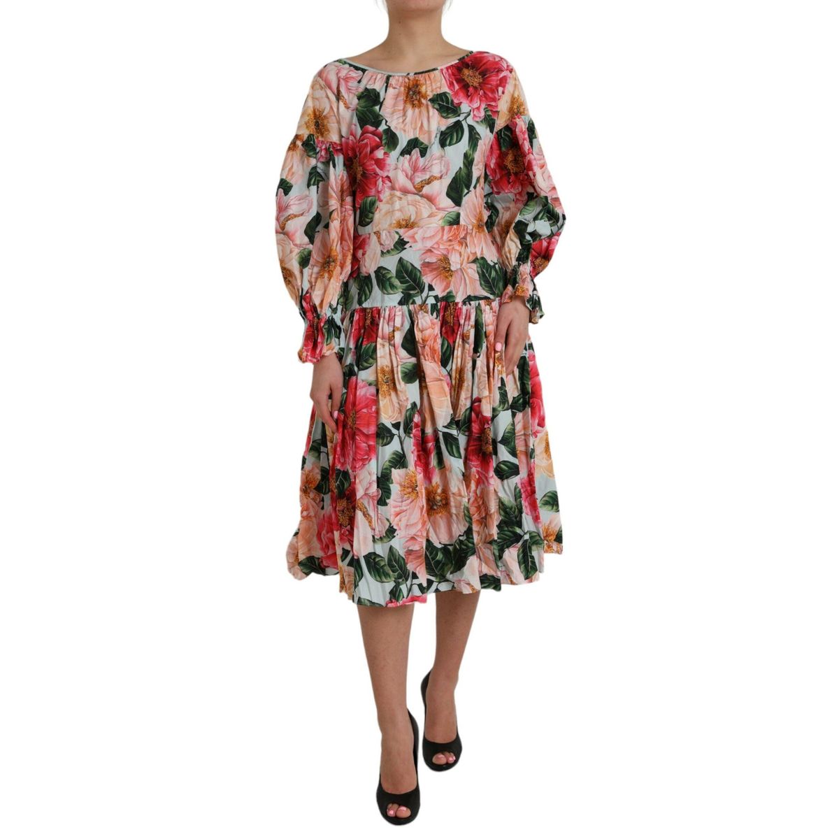 Dolce & Gabbana Multicolor Floral CottonAline Pleated Dress