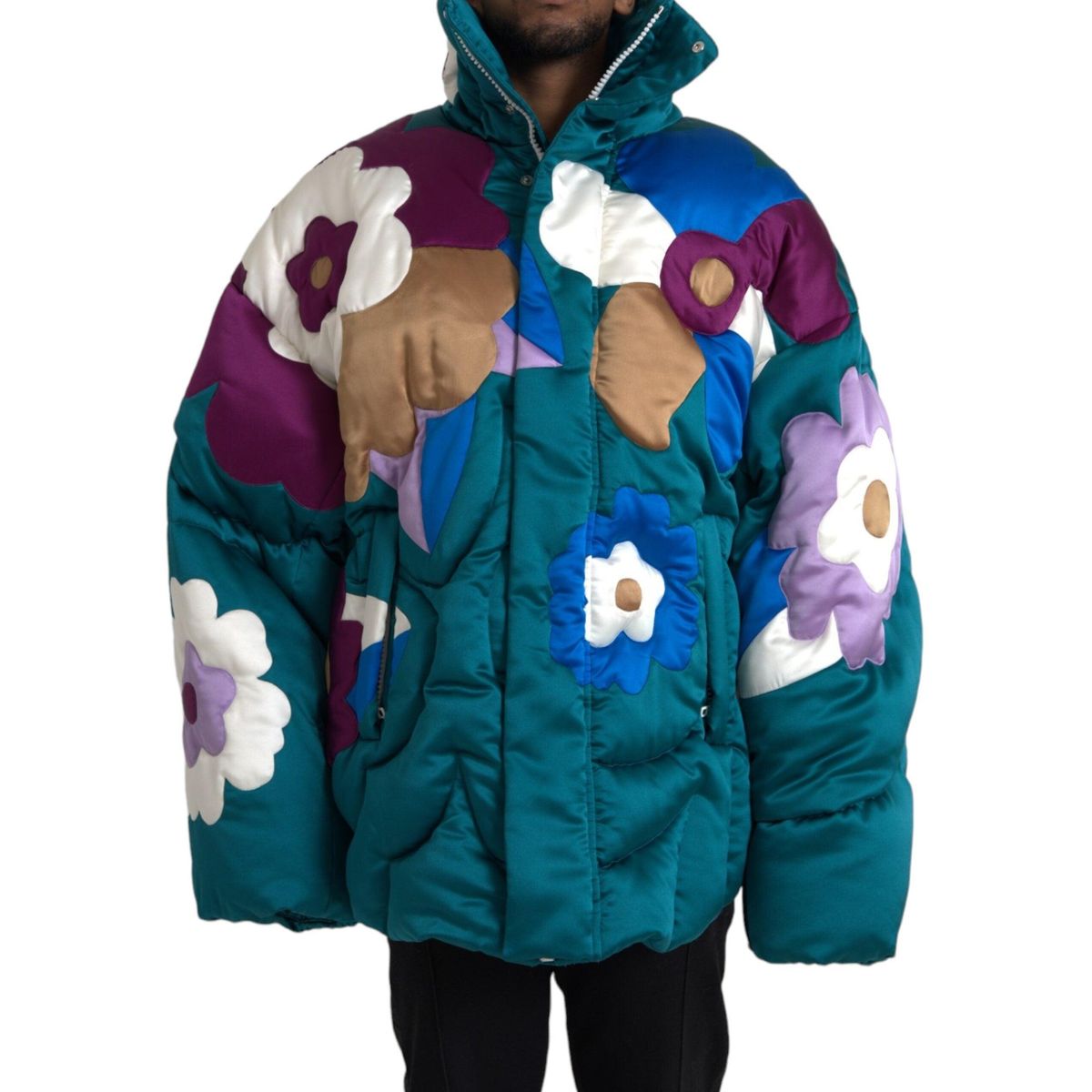 Dolce & Gabbana Multicolor Floral Windbreaker Puffer Jacket