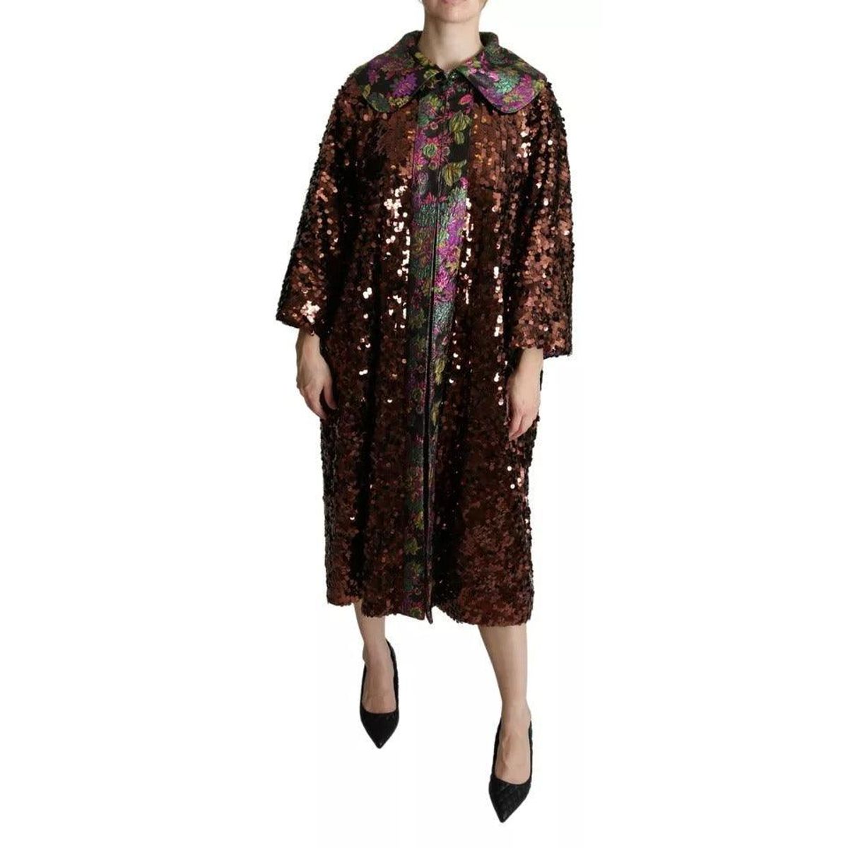 Dolce & Gabbana Multicolor Sequined Long Coat Jaquard Jacket