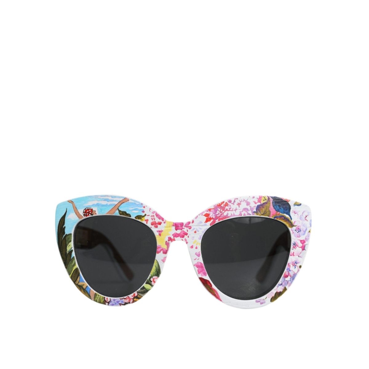 Dolce & Gabbana Multicolor Wood Crystal Brass Frame Floral Hand Paint Solbriller