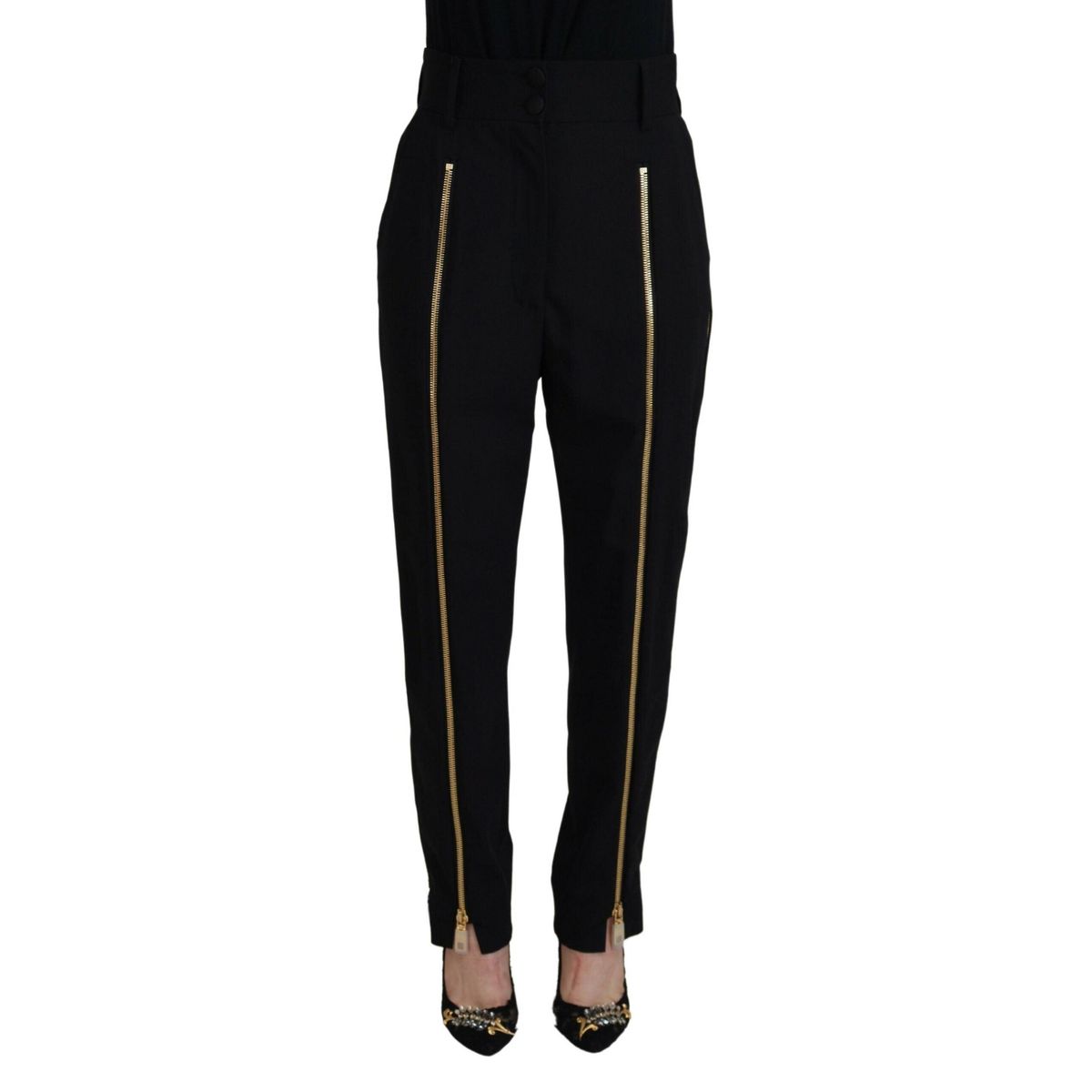 Dolce & Gabbana Sort Uld High Waist Tapered Bukser & Jeans