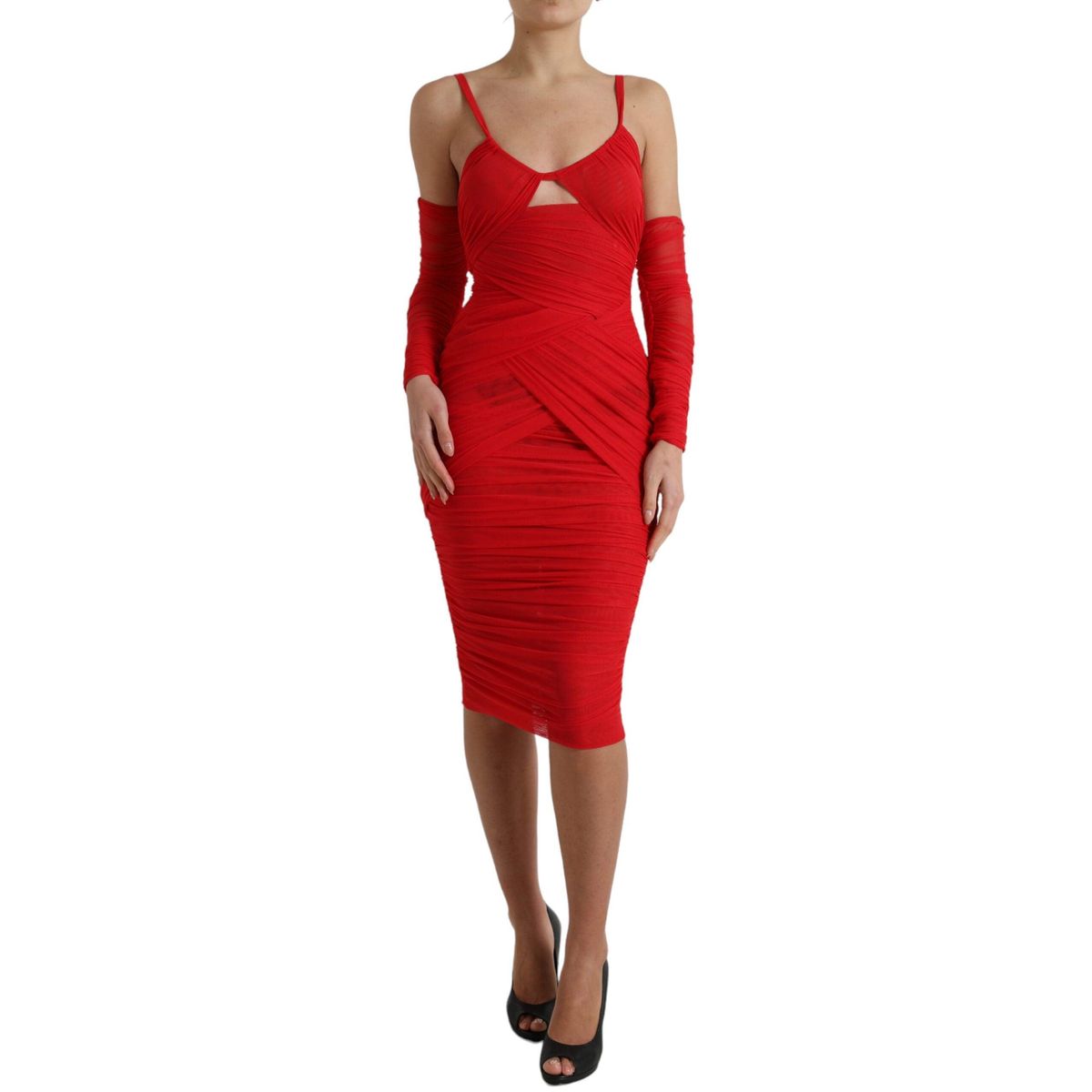 Dolce & Gabbana Rød Nylon Stretch Cut Out Midi Kjole