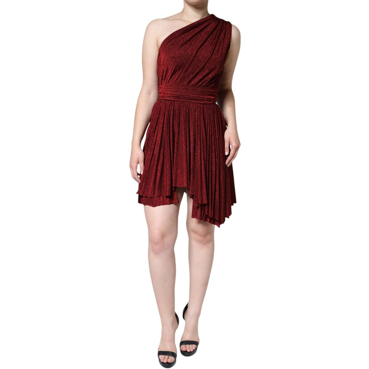 Dolce & Gabbana Red One Shoulder Pleated A-line Mini Dress