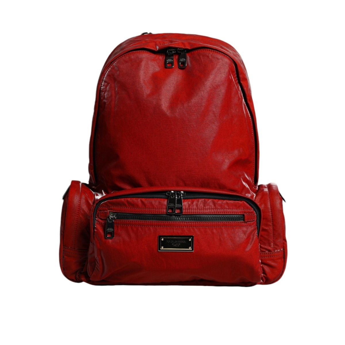 Dolce & Gabbana Red Patent Leather Logo Plaque Backpack Bag