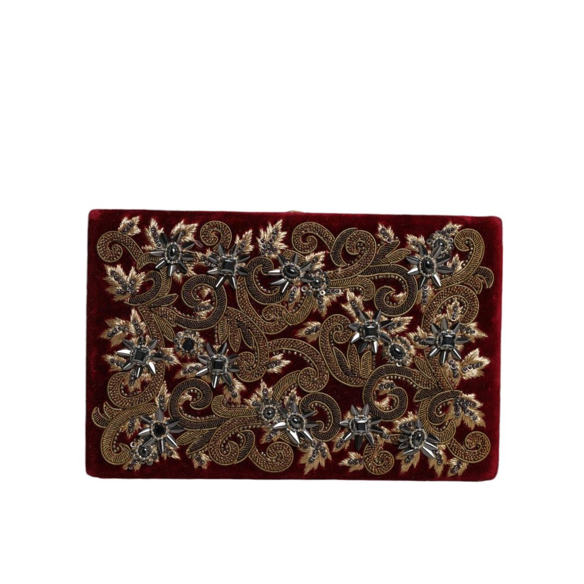 Dolce & Gabbana Red Velvet Gold Frame Clutch Evening Party Purse Bag