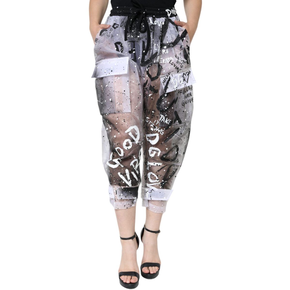 Dolce & Gabbana White See Through Logo Cropped Cargo Pants