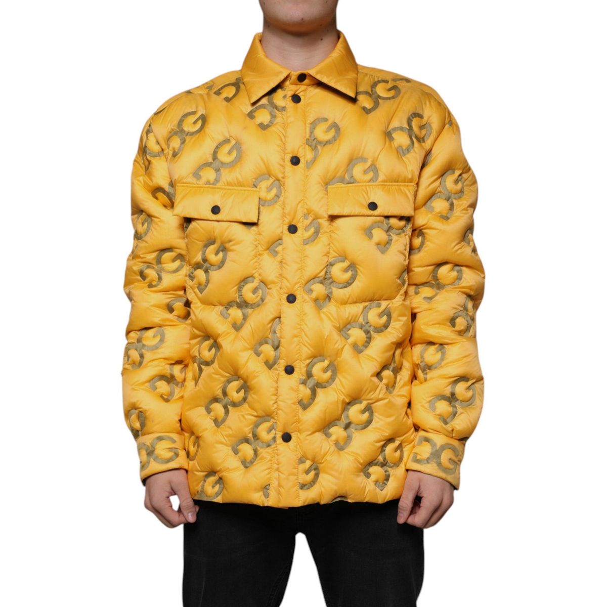 Dolce & Gabbana Yellow Logo Padded Buttoned Blouson Jacket