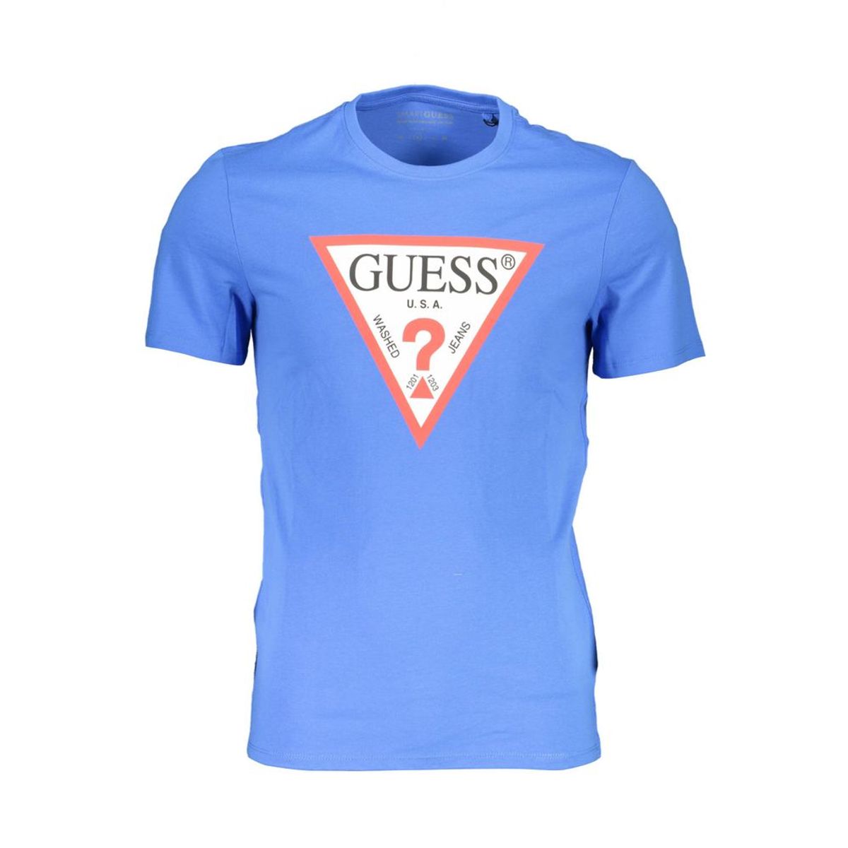 Guess Jeans Slim Fit Blue Cotton Tee with Logo Print