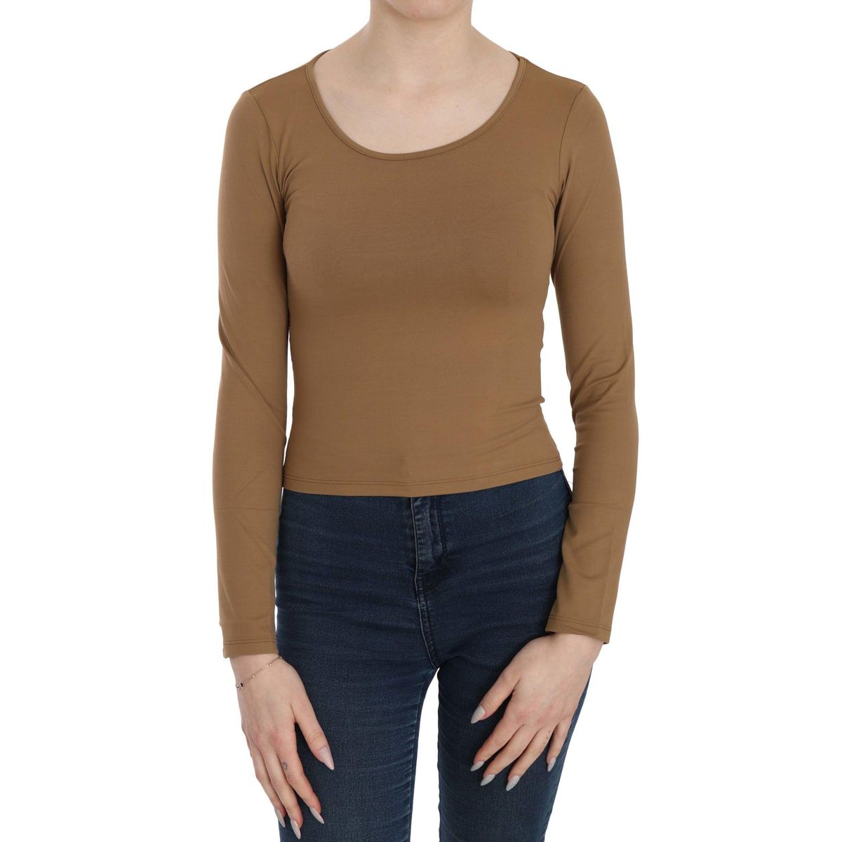 GF Ferre Elegant Brown Fitted Blouse for Sophisticated Evenings