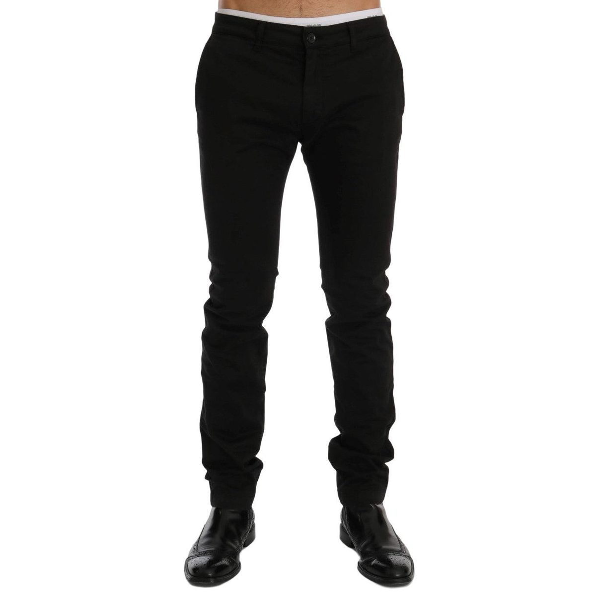 GF Ferre Elegant Slim Fit Black Cotton Trousers