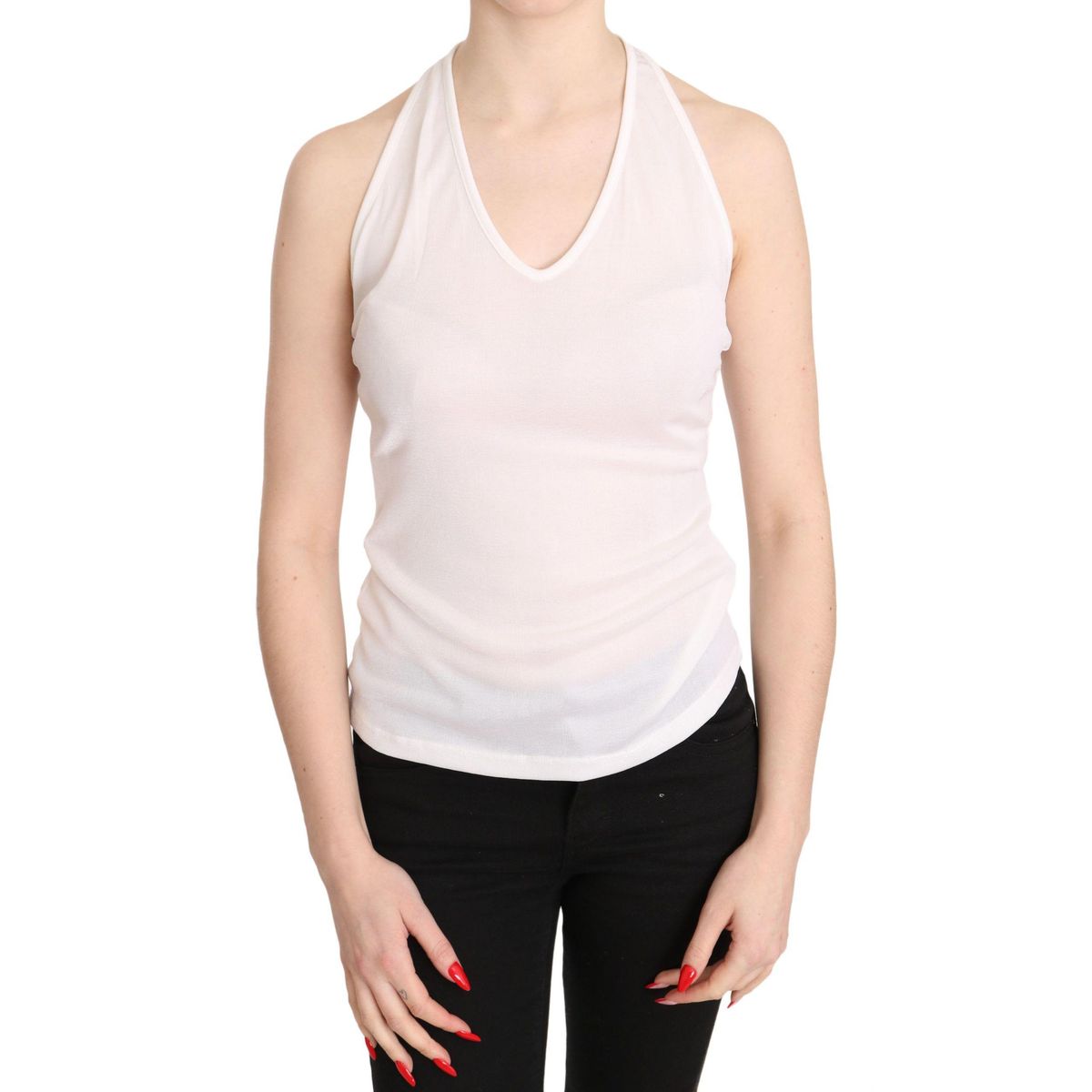 GF Ferre Elegant White Halter Casual Tank Top