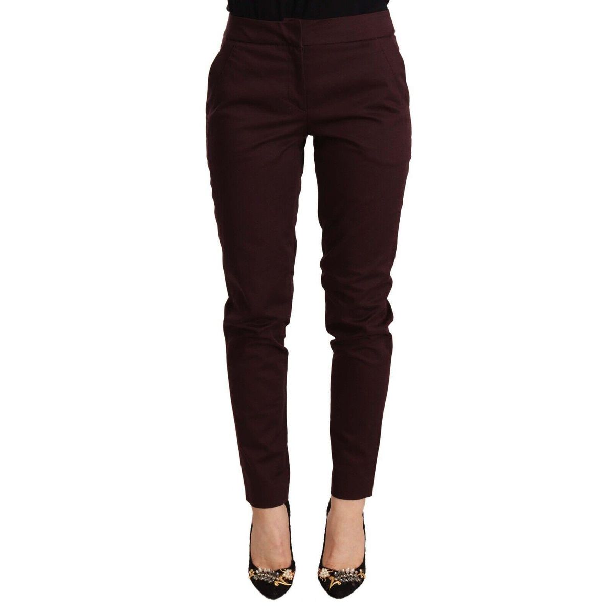 Just Cavalli Maroon Slim Fit Skinny Pants with Zipper Detail