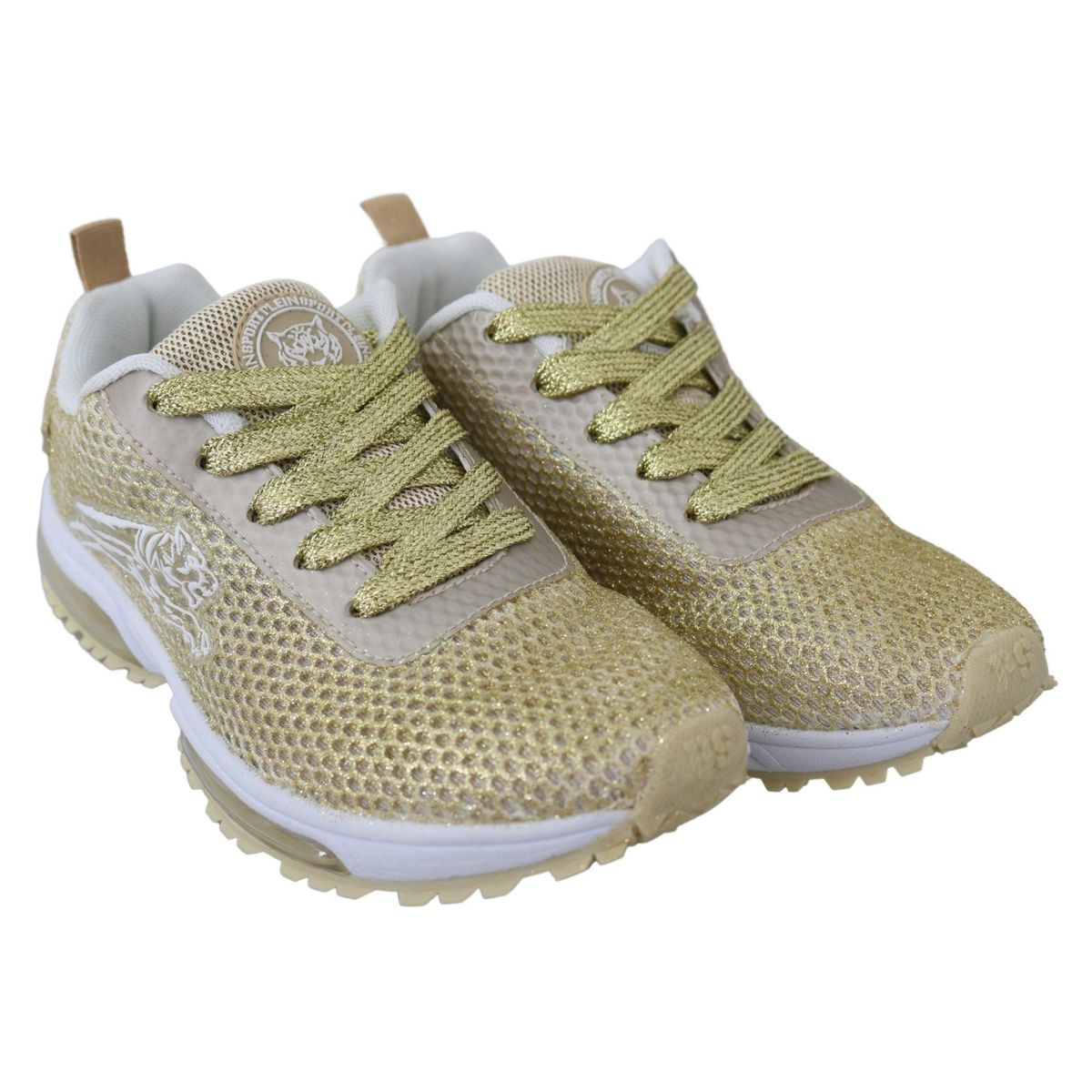 Plein Sport Exquisite Gold Polyester Sport Sneakers