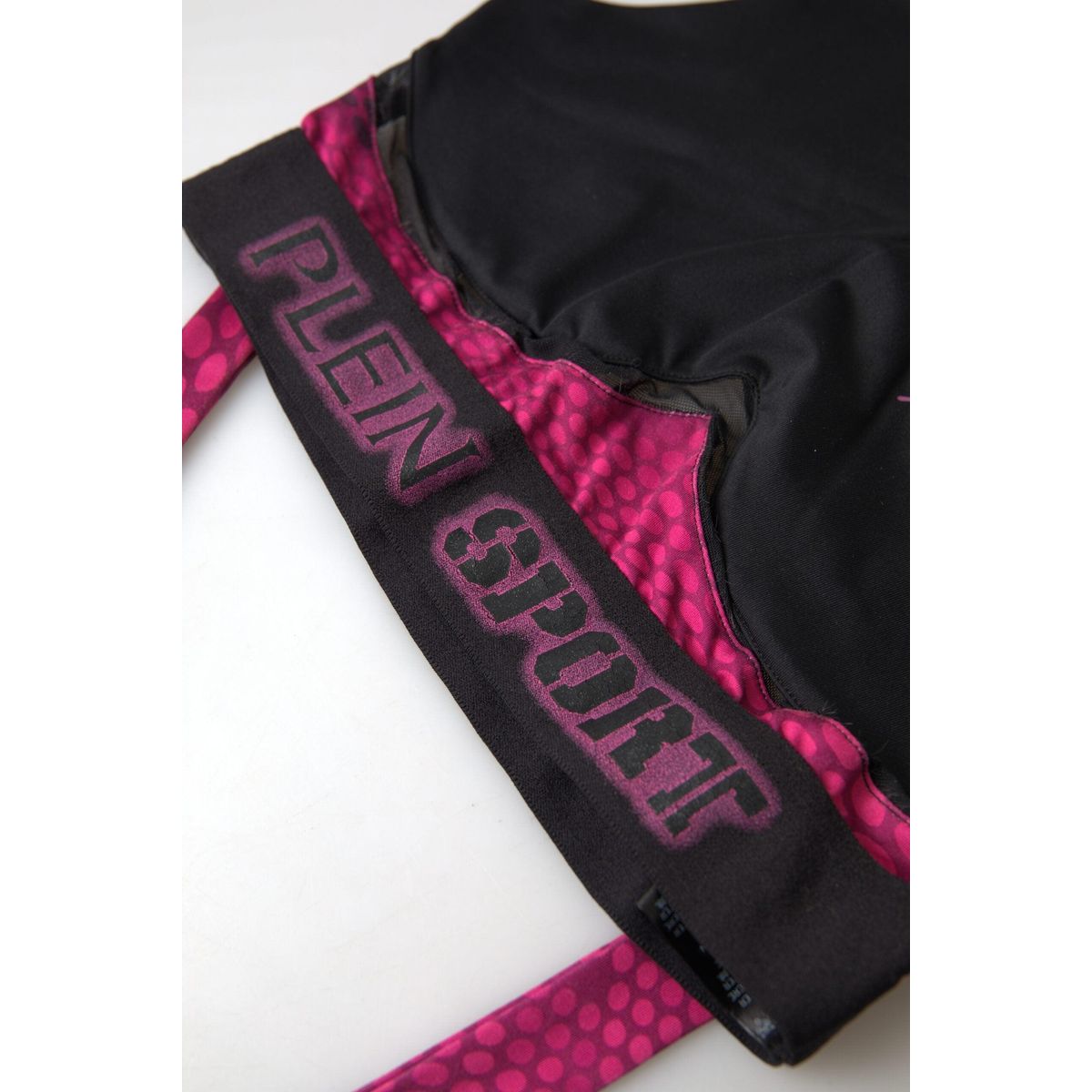 Plein Sport Sleek Black Sports Bra with Fuchsia Accent