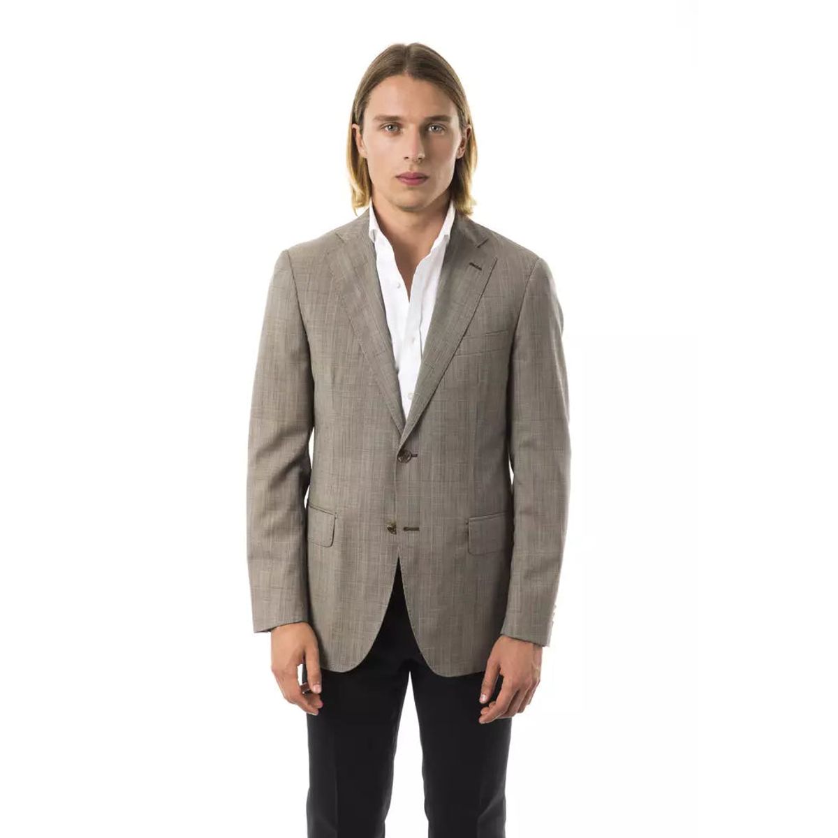 Uominitaliani Elegant Gray Wool Two-Button Blazer