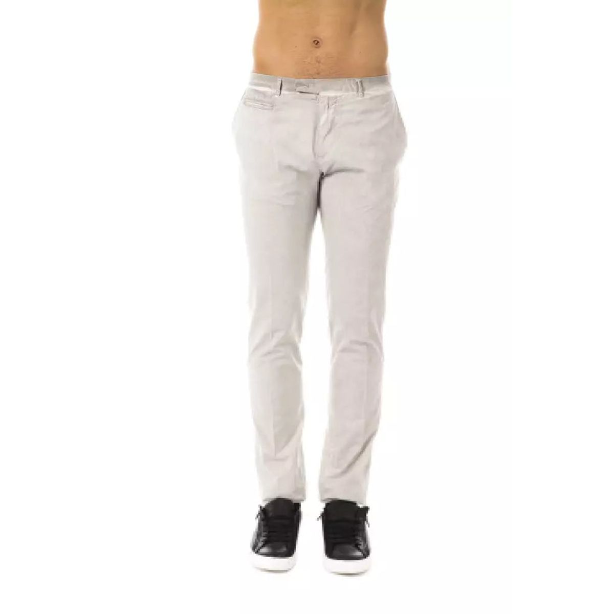 Uominitaliani Sleek Gray Casual Fit Cotton Pants for Herre