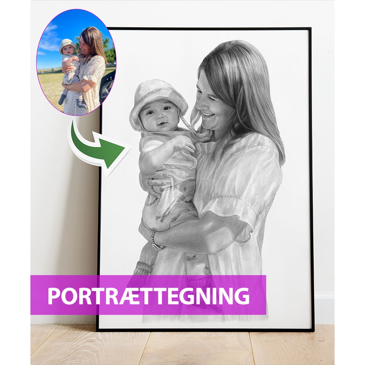 Portrættegning efter dine fotos