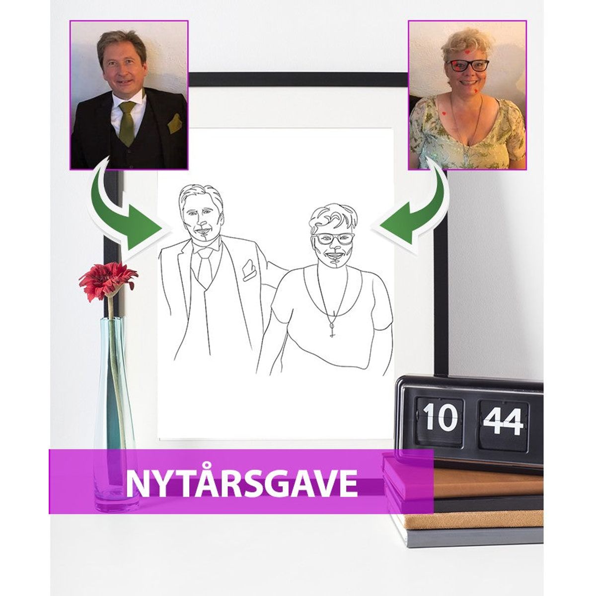 Nytårsgave - line art tegning efter dine fotos