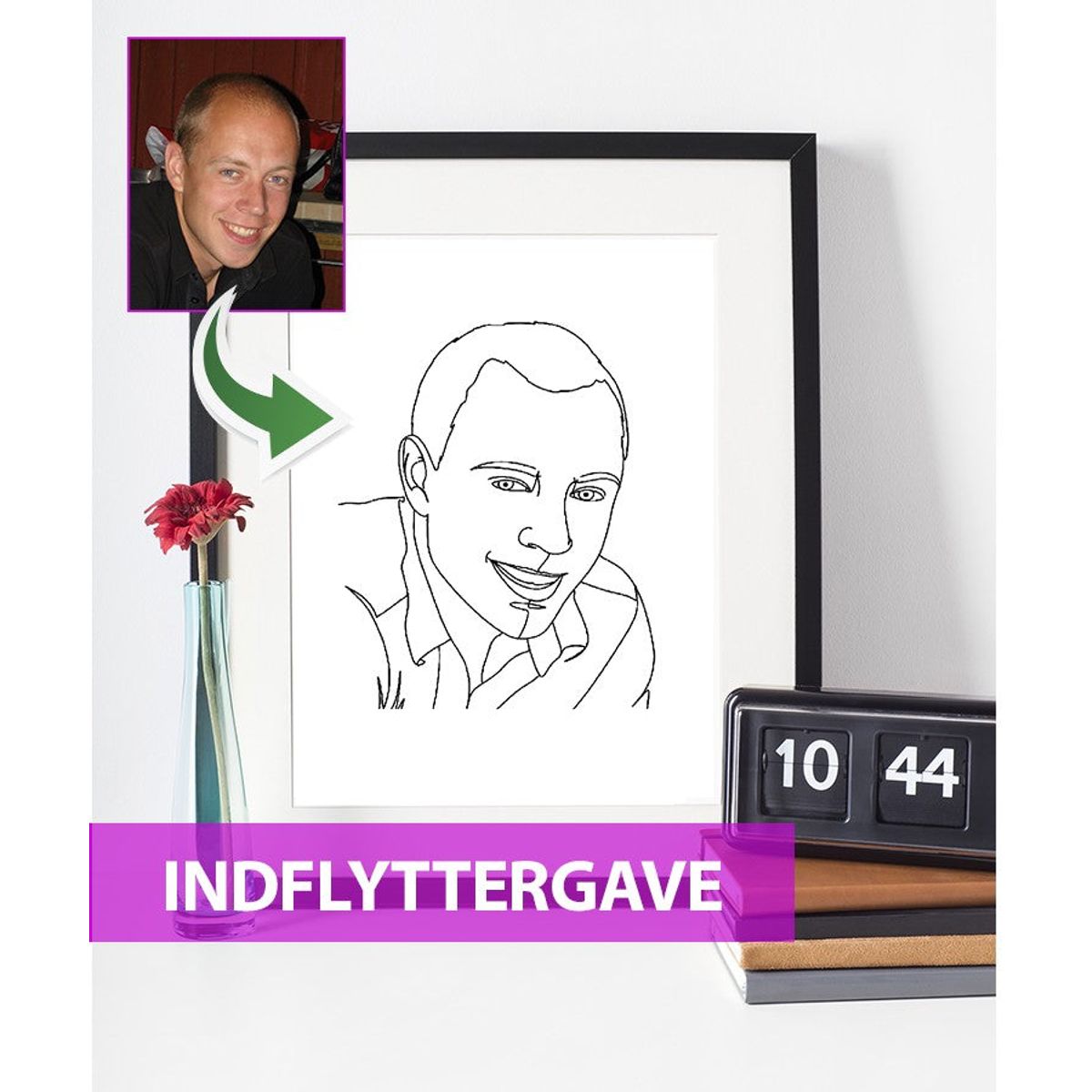 Indflyttergave - line art tegning efter dine fotos