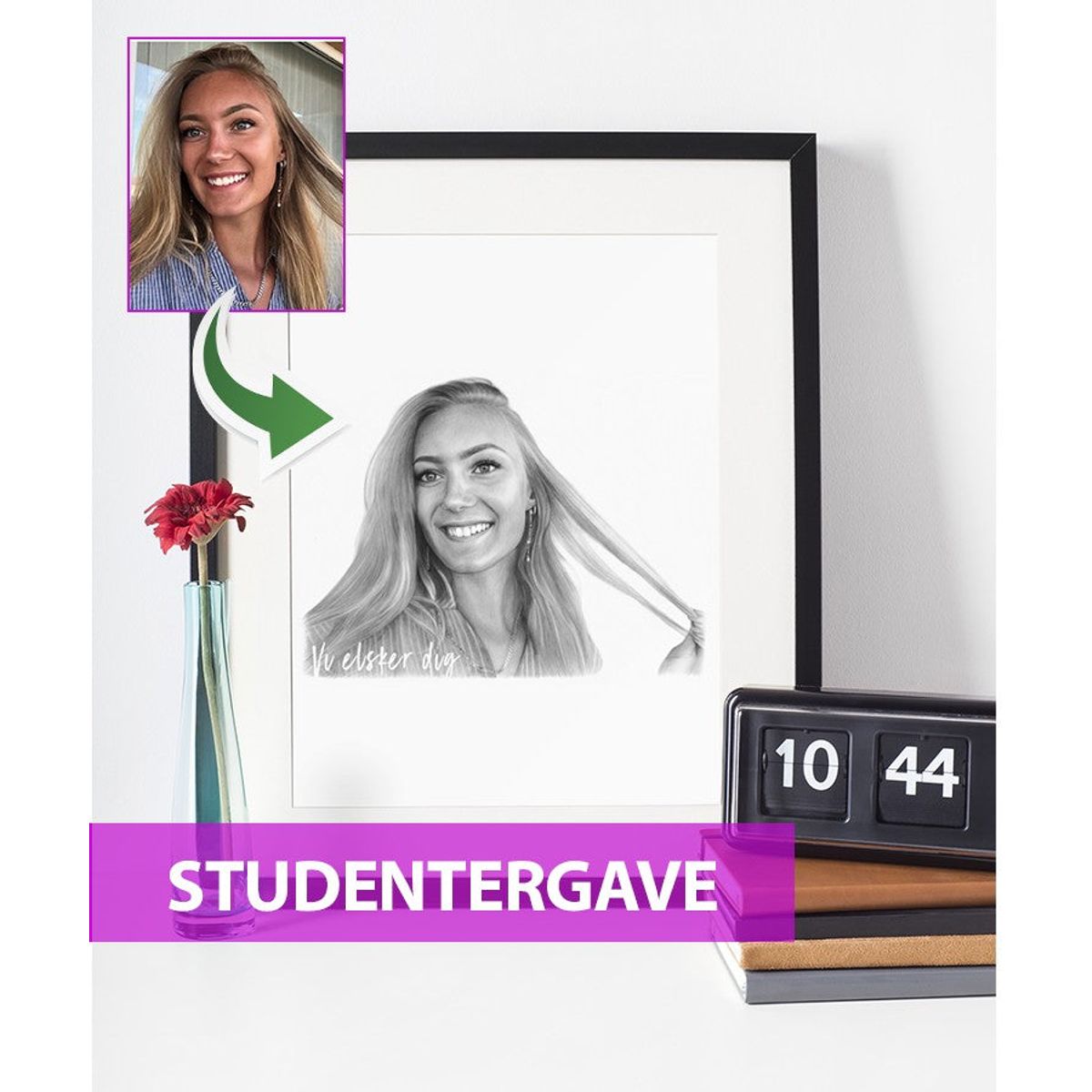 Studentergave - Portrættegning efter dine fotos