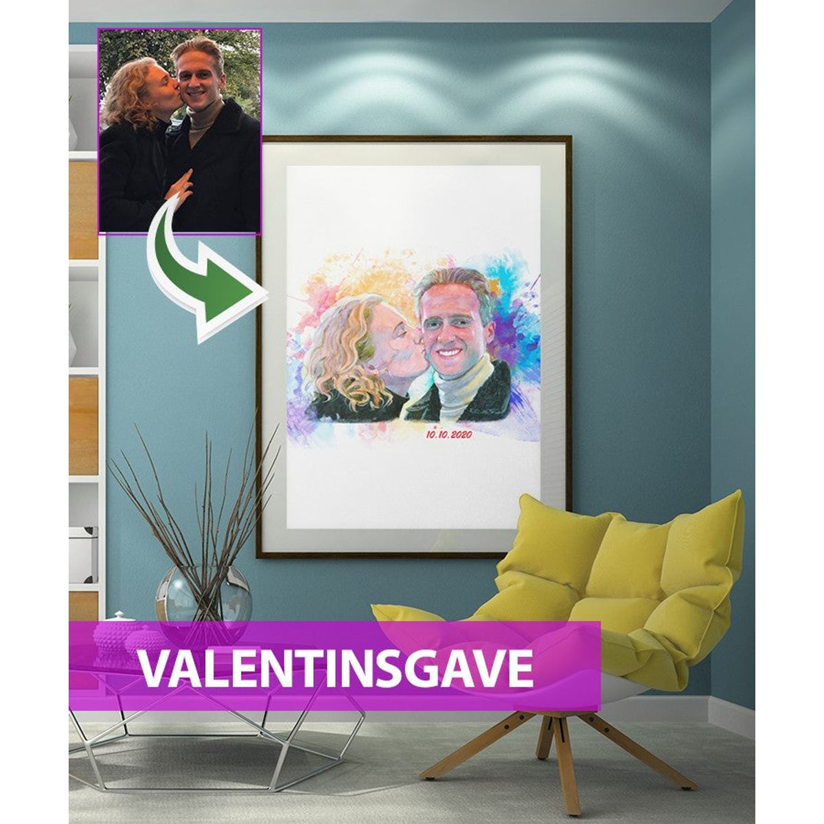 Valentinsgave - Vandmaleri efter dine fotos