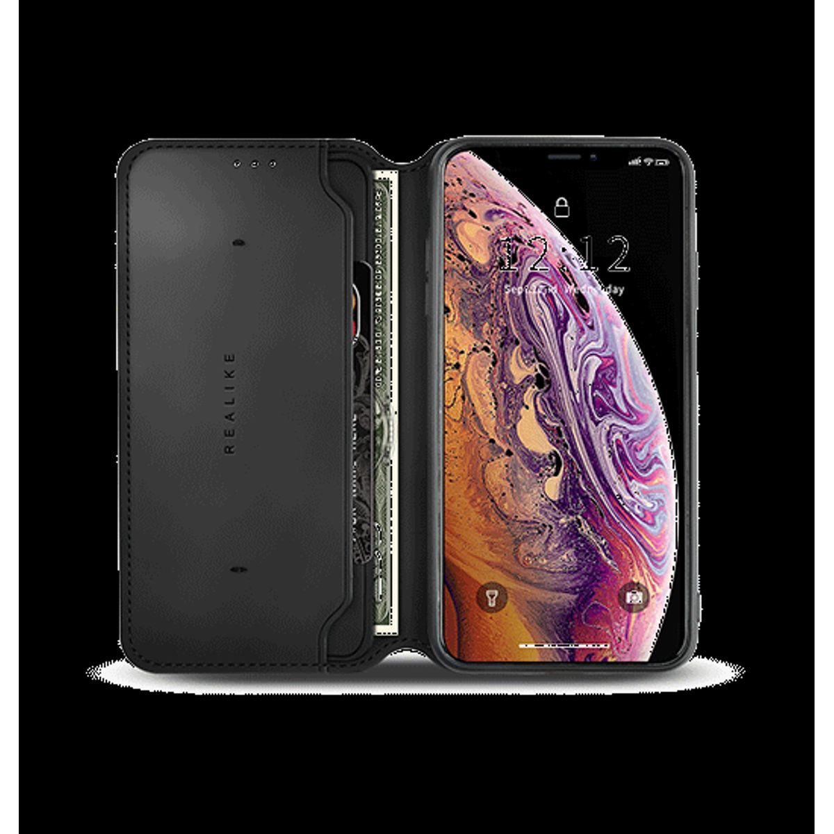 iPhone XR - Realike&trade; Folio Læder Cover M. Kortholder - Sort