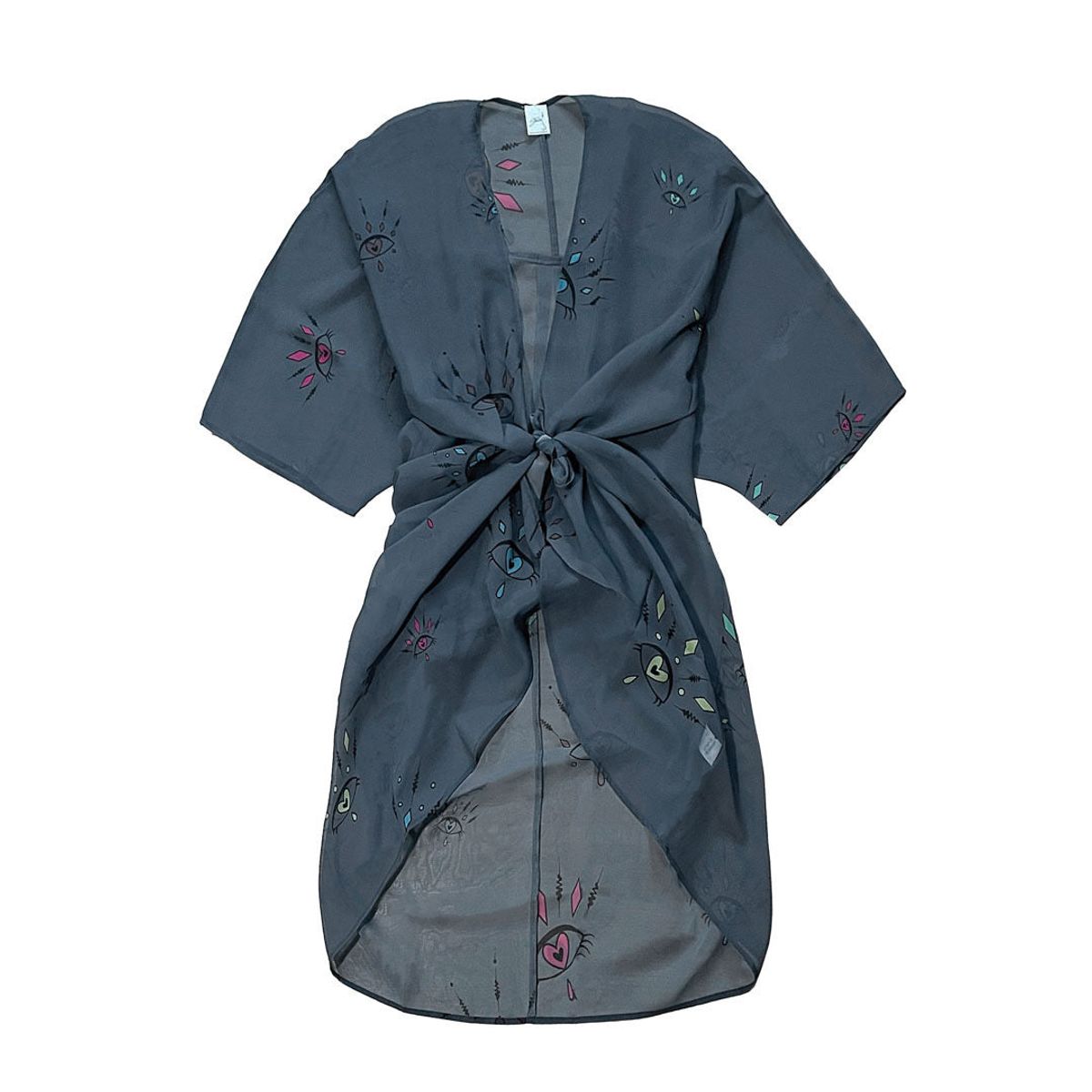 Mørkegrå Kimono #Breeze med XL øje mønster i farver - One Size