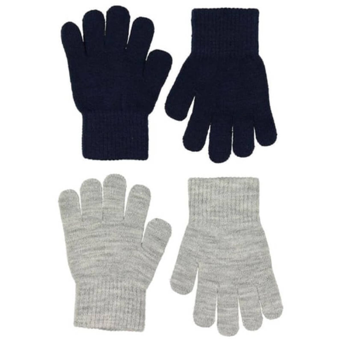 Melton - Strik fingrehandsker 2 pak - Navy/Grey - 2-5 år