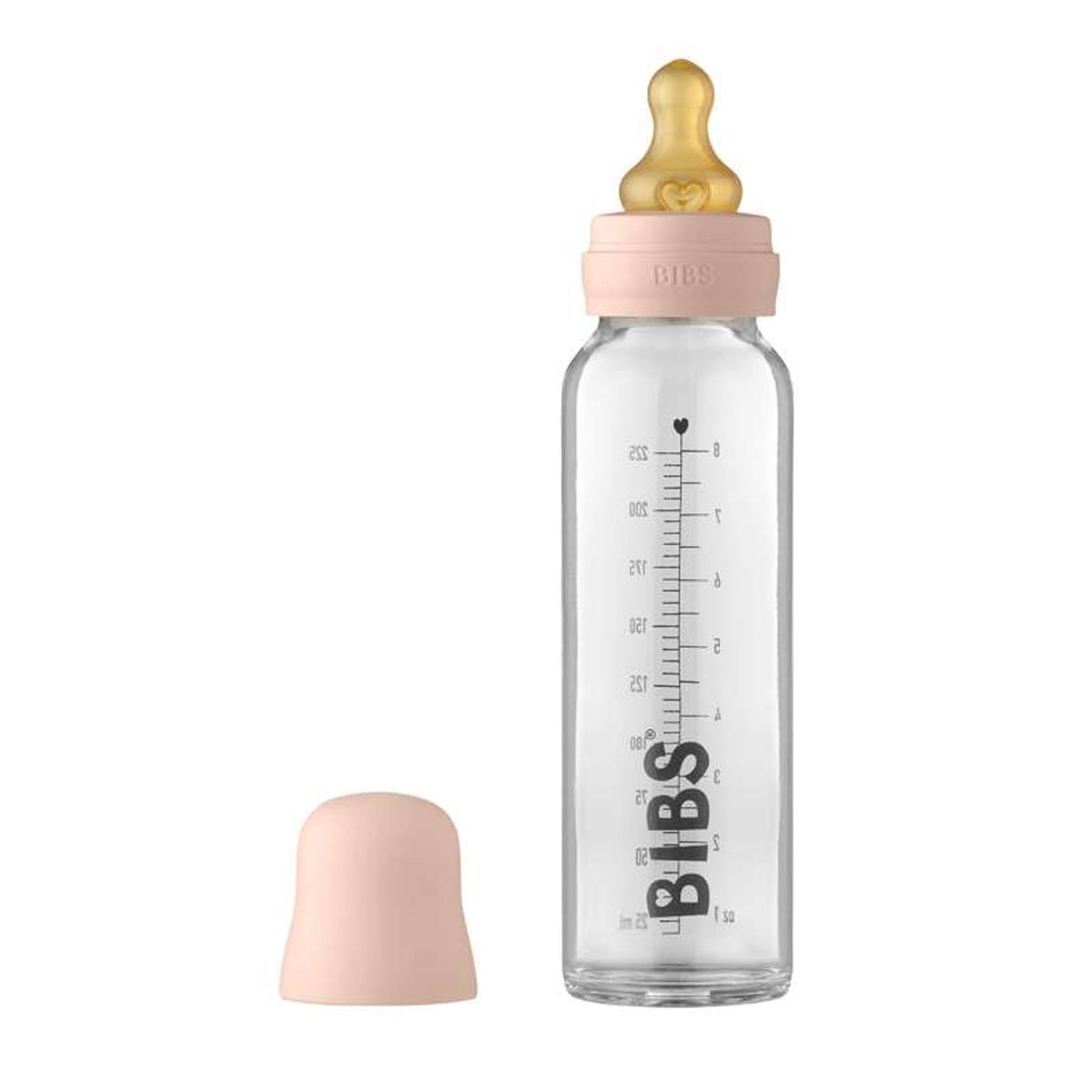 BIBS Bottle - Sutteflaskesæt - Glas - Latex/Rund - 225 ml. - Blush