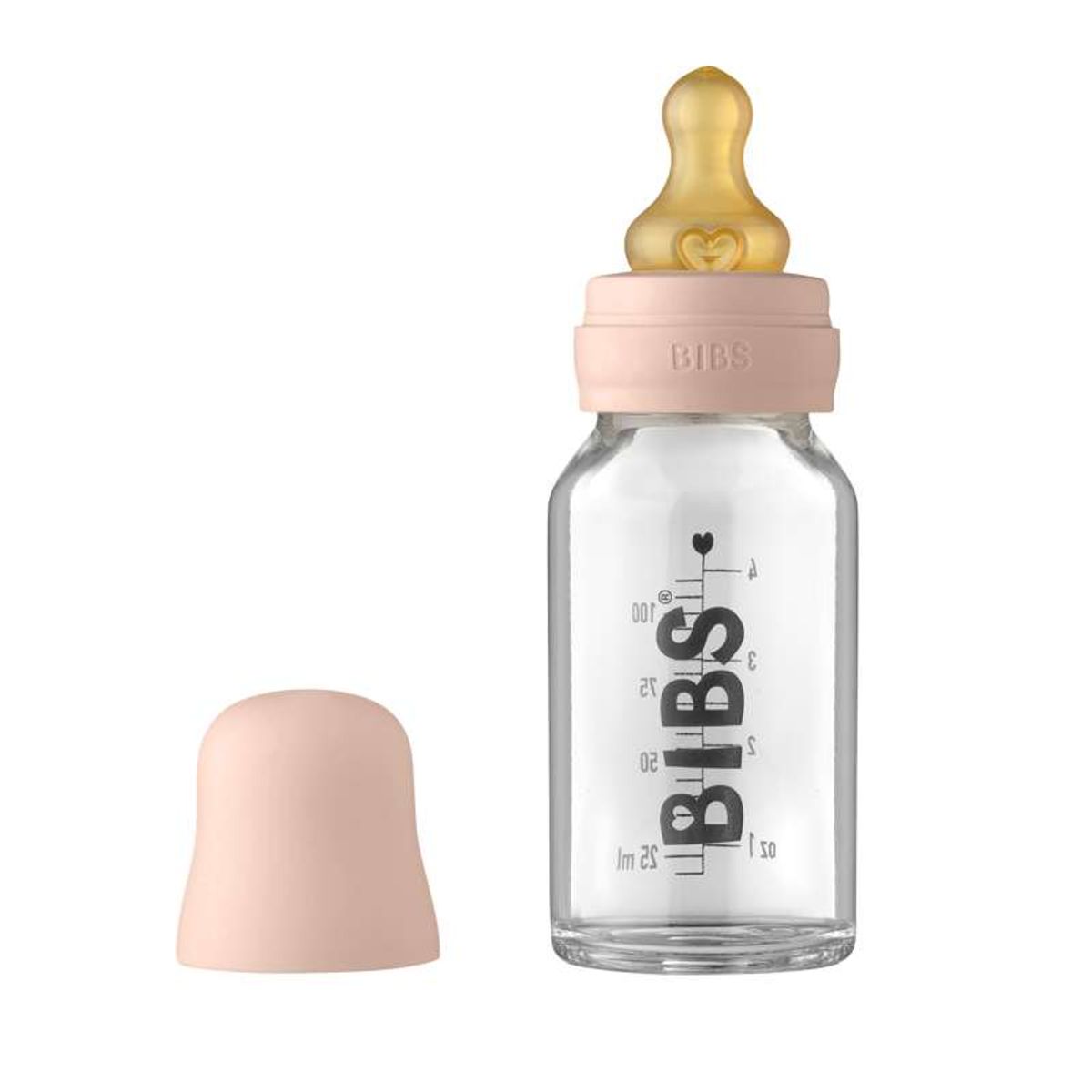 BIBS Bottle - Sutteflaskesæt - Glas - Latex/Rund - 110 ml. - Blush